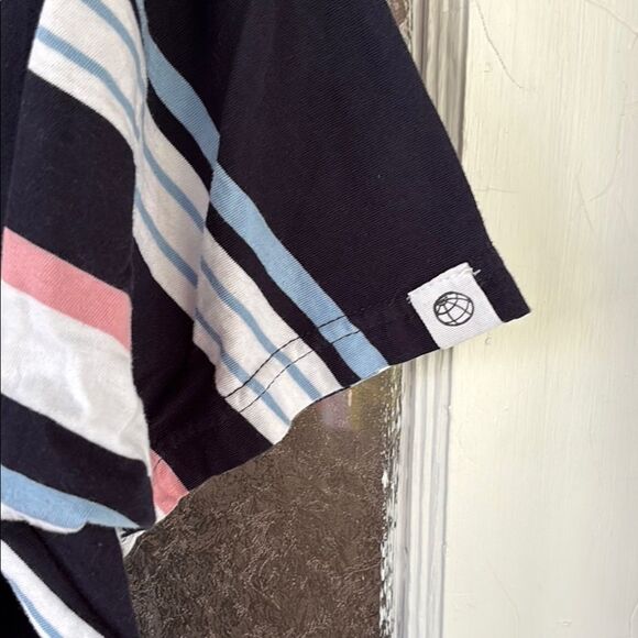 Free Planet Women’s Cotton Striped Tee in Dark Navy Blue, Pink light Blue size L - Picture 4 of 5